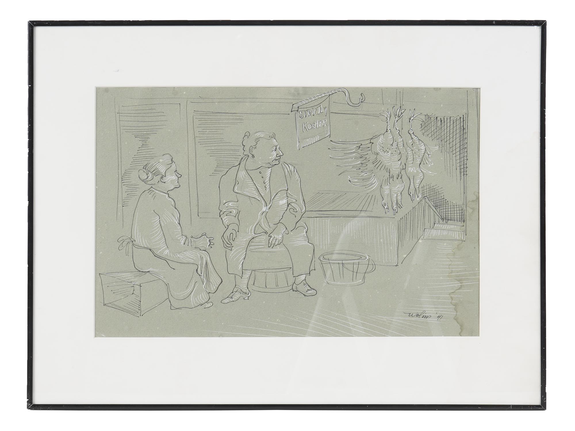 JUDAICA CITY LIFE DRAWINGS BY JOSEPH WOLINS SIGNED PIC-2